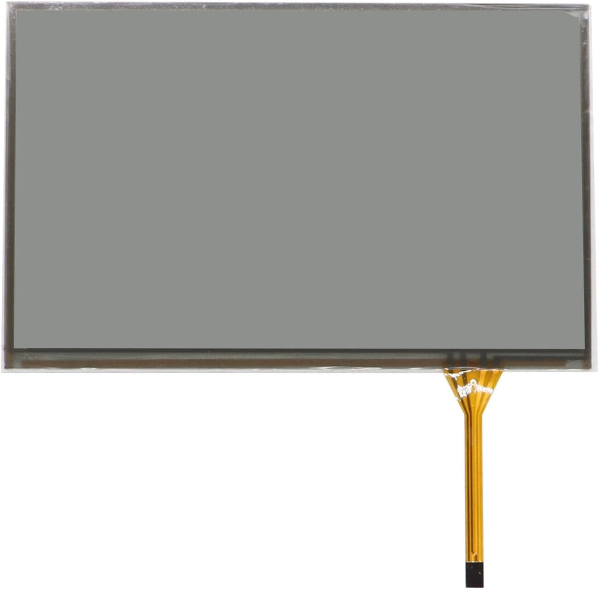 Infotainment screen with gold connector on a white background