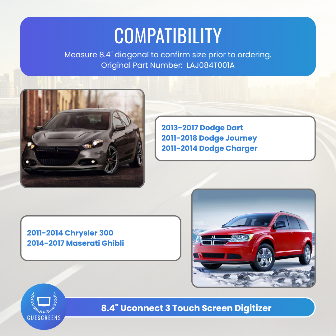 Uconnect 3 8.4" Replacement Touch Screen Display for RE2 / RB5 Dodge Journey-Cuescreens