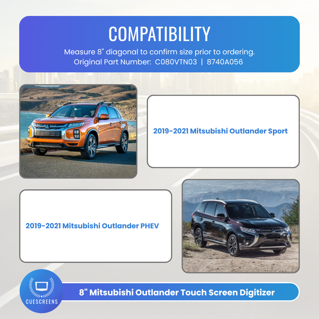 Mitsubishi Outlander 8" Replacement LCD Display Touch Screen Panel C080VTN03-Cuescreens