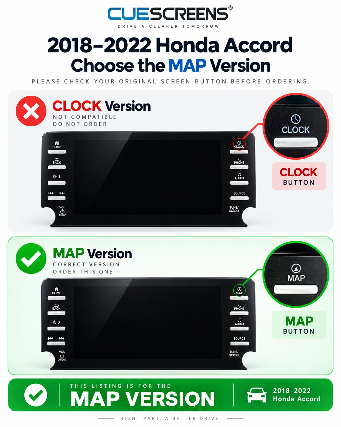 2018–2022 Honda Accord 8" LCD + Touch Screen Replacement – MAP / Navigation Version | C080EAB02.0