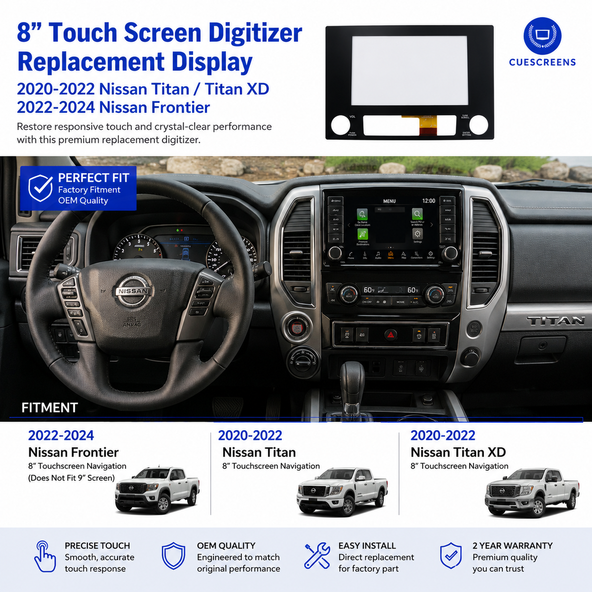 2020-2023 Nissan Titan / Titan XD & 2022-2024 Frontier 8" Touch Screen Digitizer