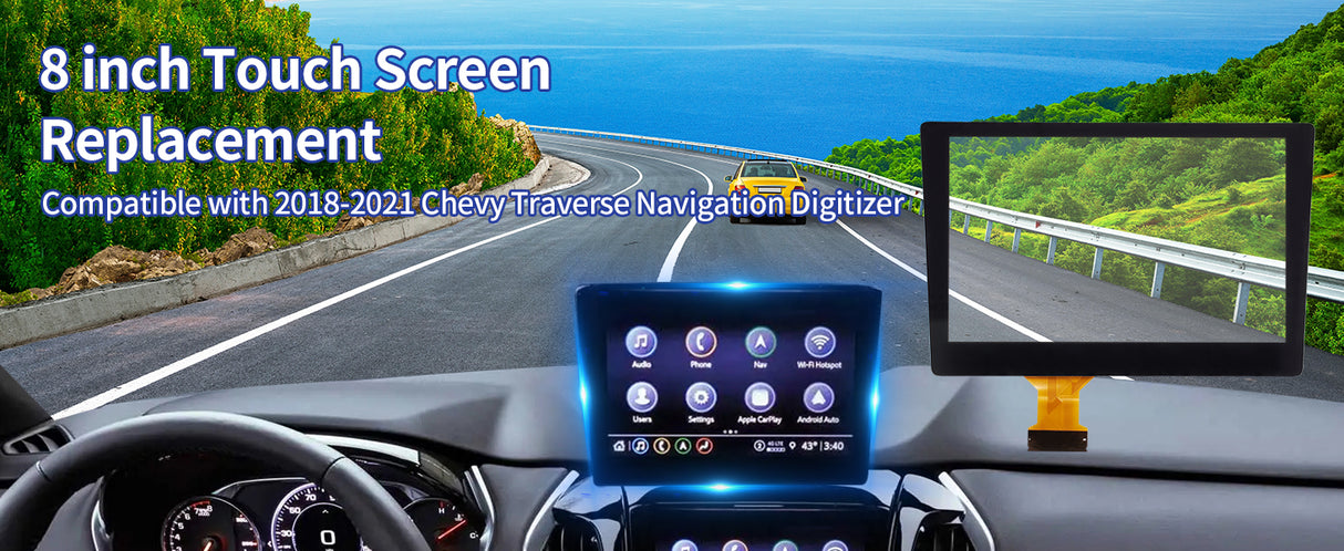 8 inch touch screen replacement for 2018-2021 Chevy Traverse with navigation digitize on a car dashboard.