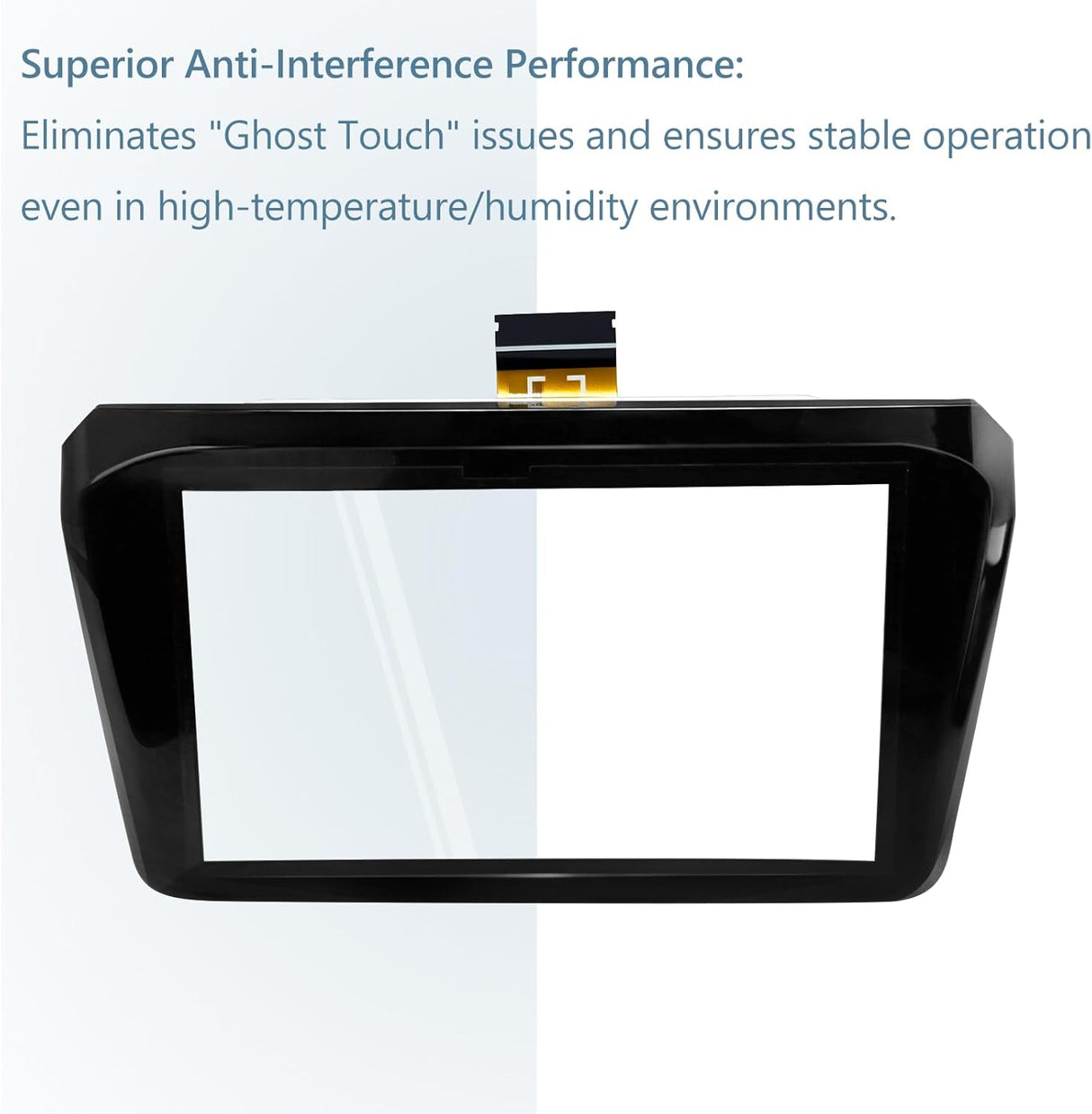 Touchscreen digitizer with text about superior anti-interference performance on a white background