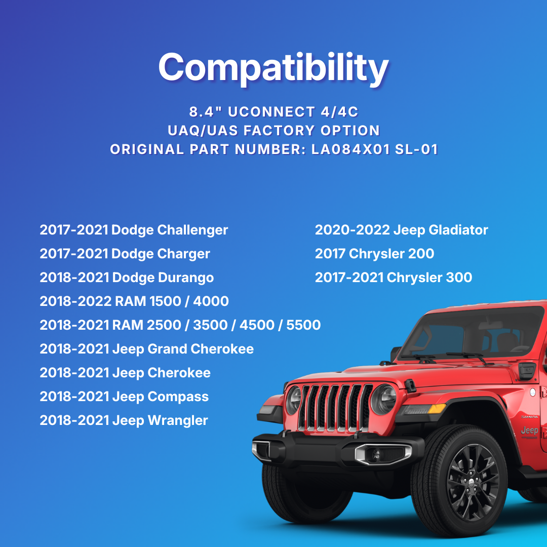 Upgraded Uconnect® 4 / 4C 8.4" Touchscreen LCD Replacement – Chrysler, Dodge, Jeep & RAM 2017+ UAQ/UAS (LA084X01)