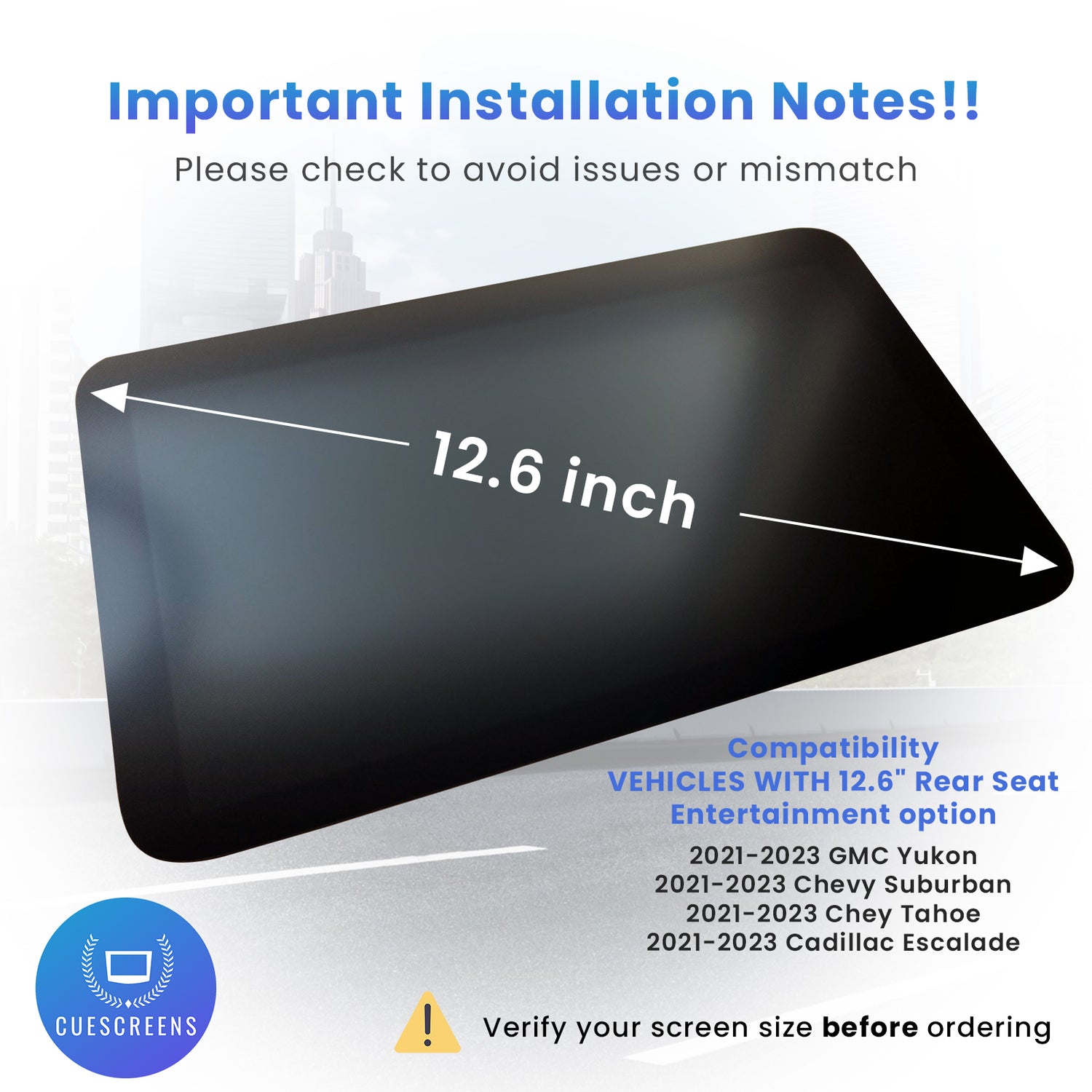 12.6" Replacement Rear Screen for 2021+ Yukon Suburban Tahoe Escalade-Cuescreens
