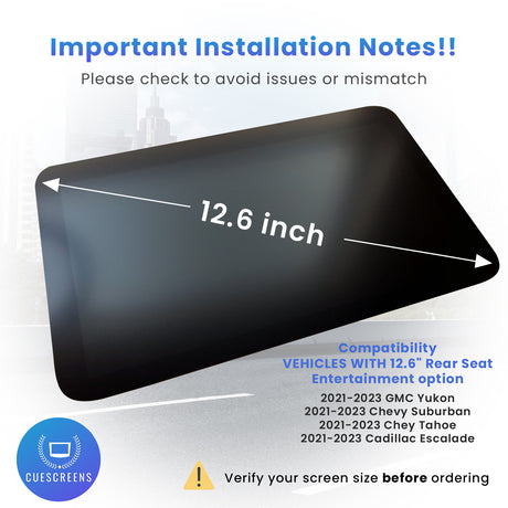 12.6" Replacement Rear Screen for 2021+ Yukon Suburban Tahoe Escalade-Cuescreens