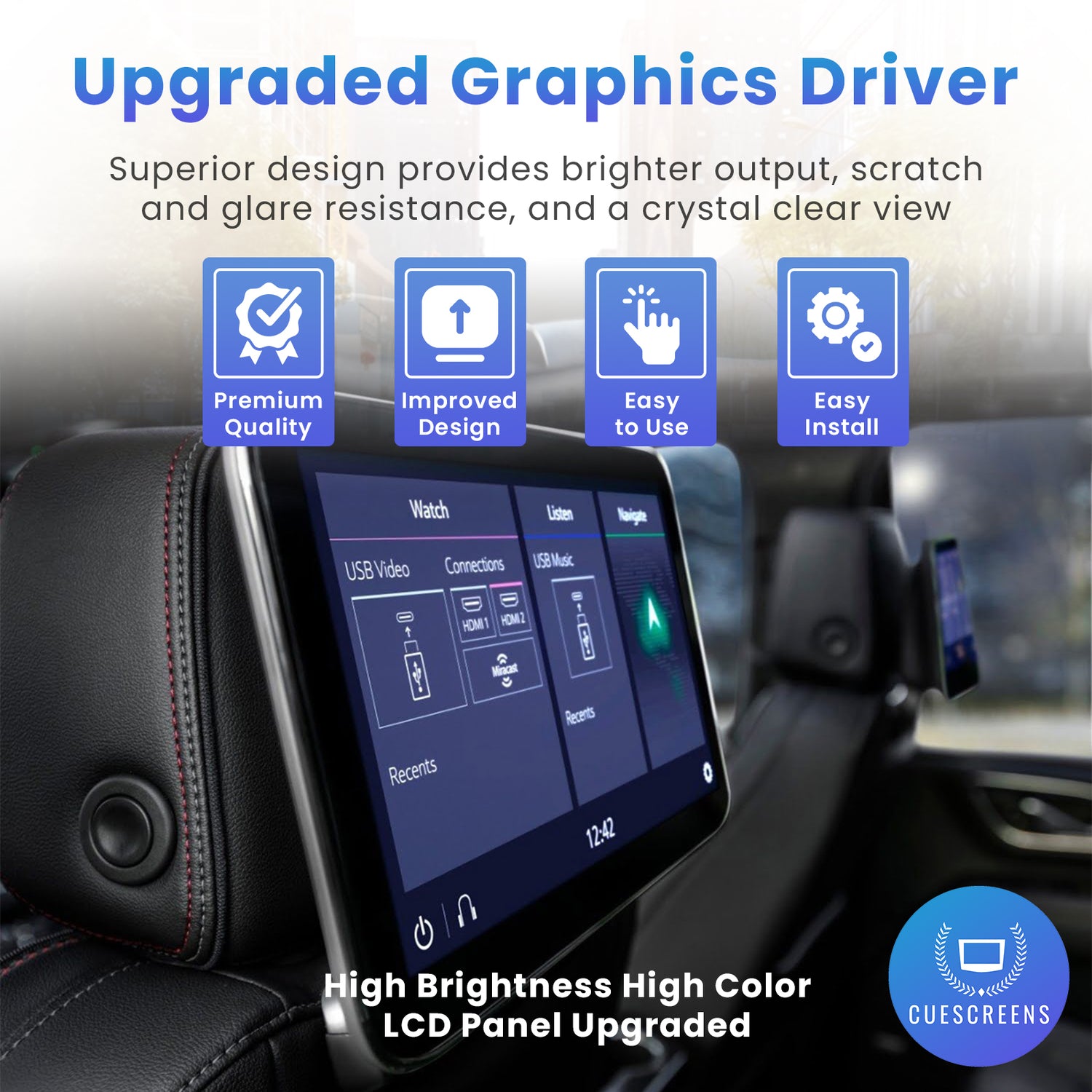 12.6" Replacement Rear Screen for 2021+ Yukon Suburban Tahoe Escalade-Cuescreens