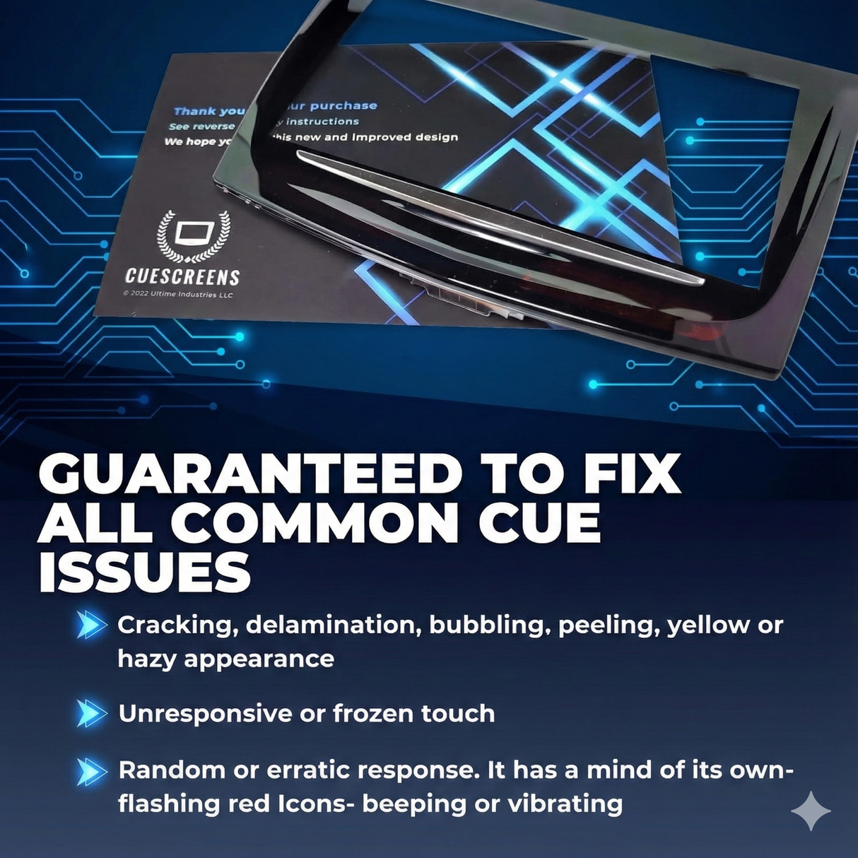 Product packaging with text on a blue circuit board background