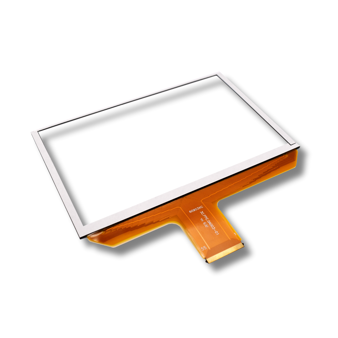 Clear screen with flex cable on a white background