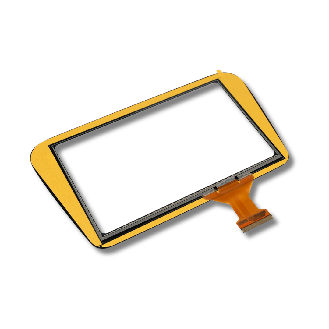 Back of touchscreen panel with connector on a white background