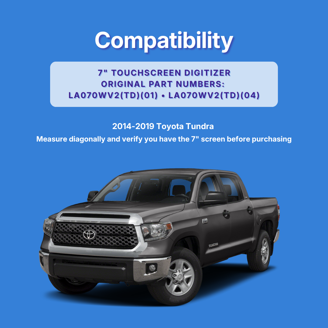 Gray Toyota Tundra truck on a blue background with compatibility information