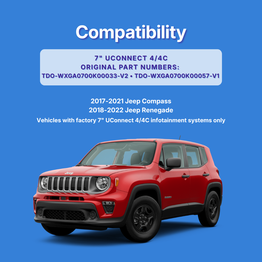 Compatibility chart for Jeep vehicles with a red SUV on a blue background