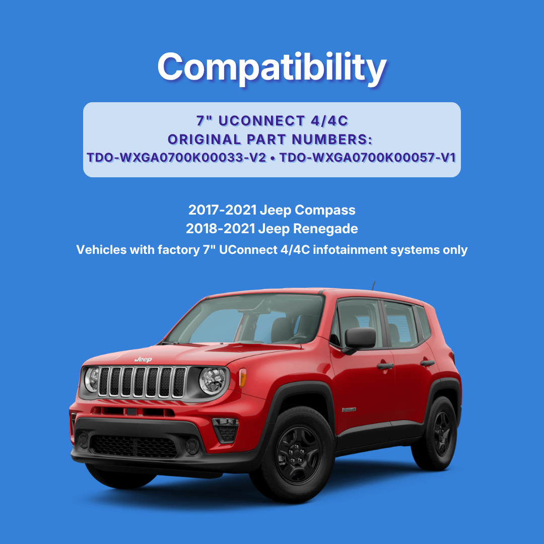 Compatibility chart for Jeep vehicles with a red SUV on a blue background