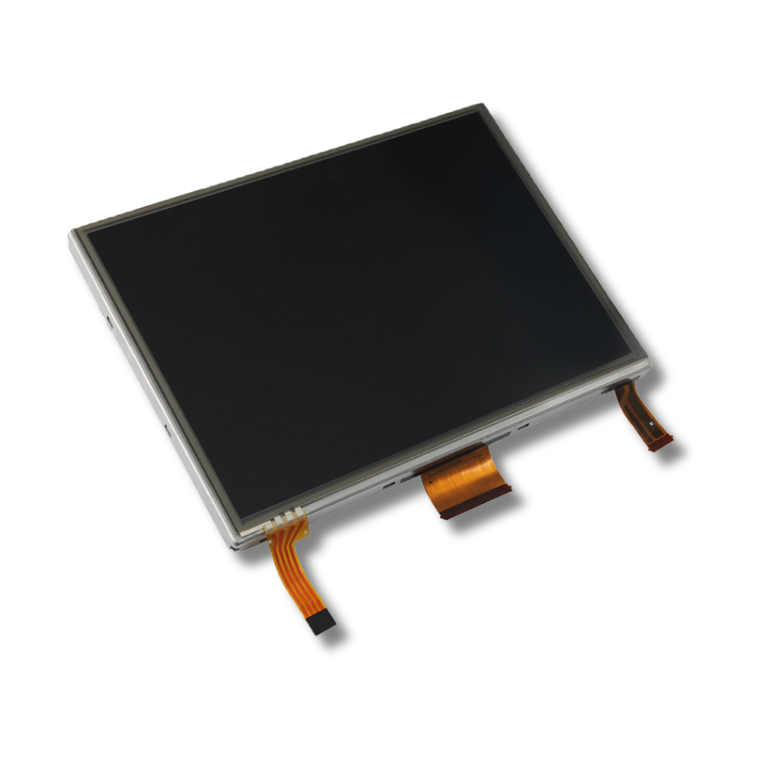 Digital display screen with connectors on a white background