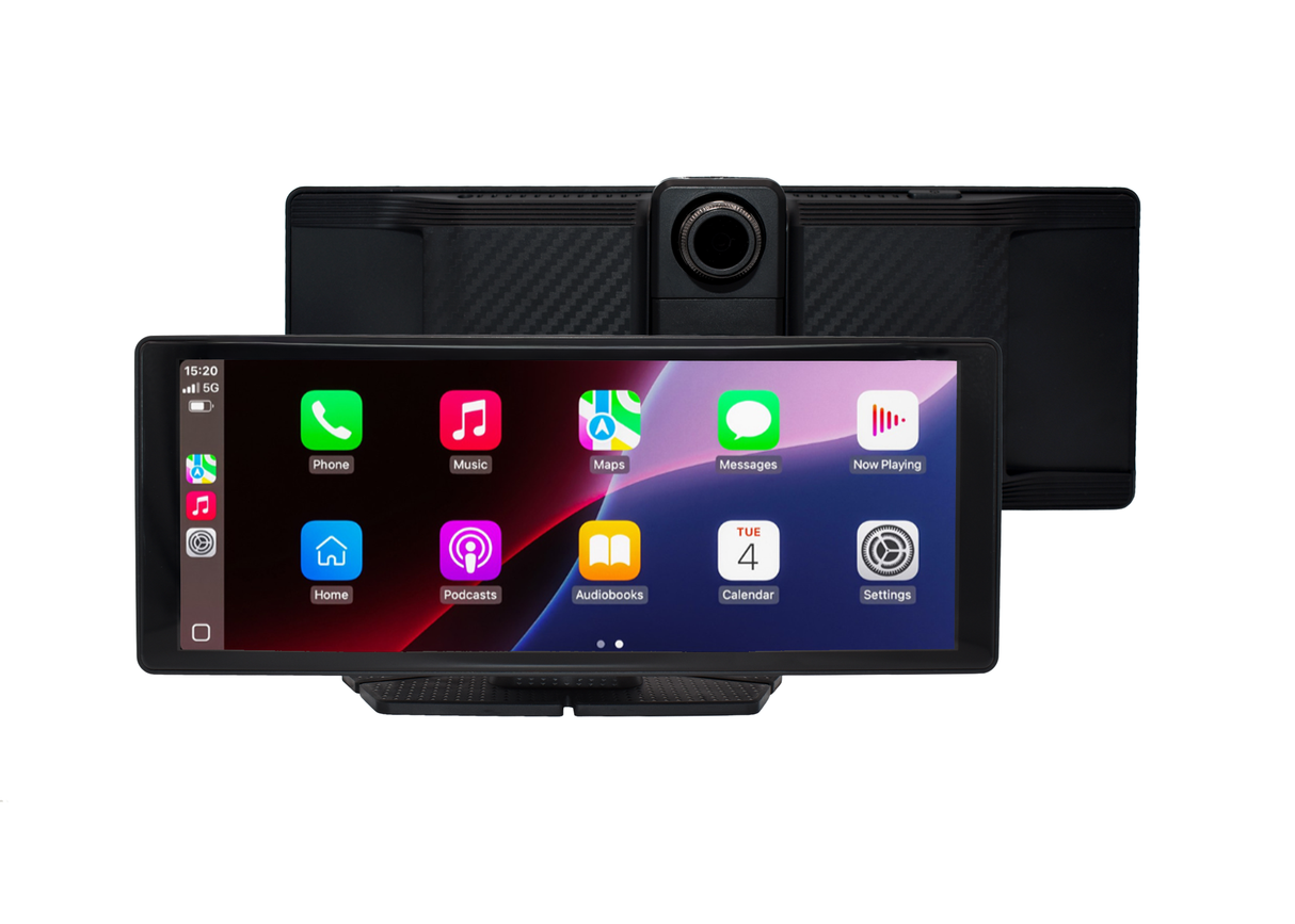 CarSync Tablet with Dashcam & Backup Camera by CueScreens — Universal 10.25″ Wireless CarPlay & Android Auto Touchscreen (Plug-and-Play 12V)