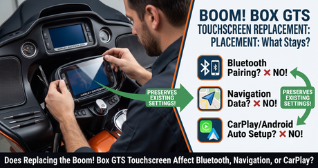Does Replacing the Boom! Box GTS Touchscreen Affect Bluetooth, Navigation, or CarPlay?