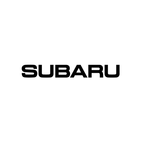All photo of the Subaru logo in black lettering and a white background