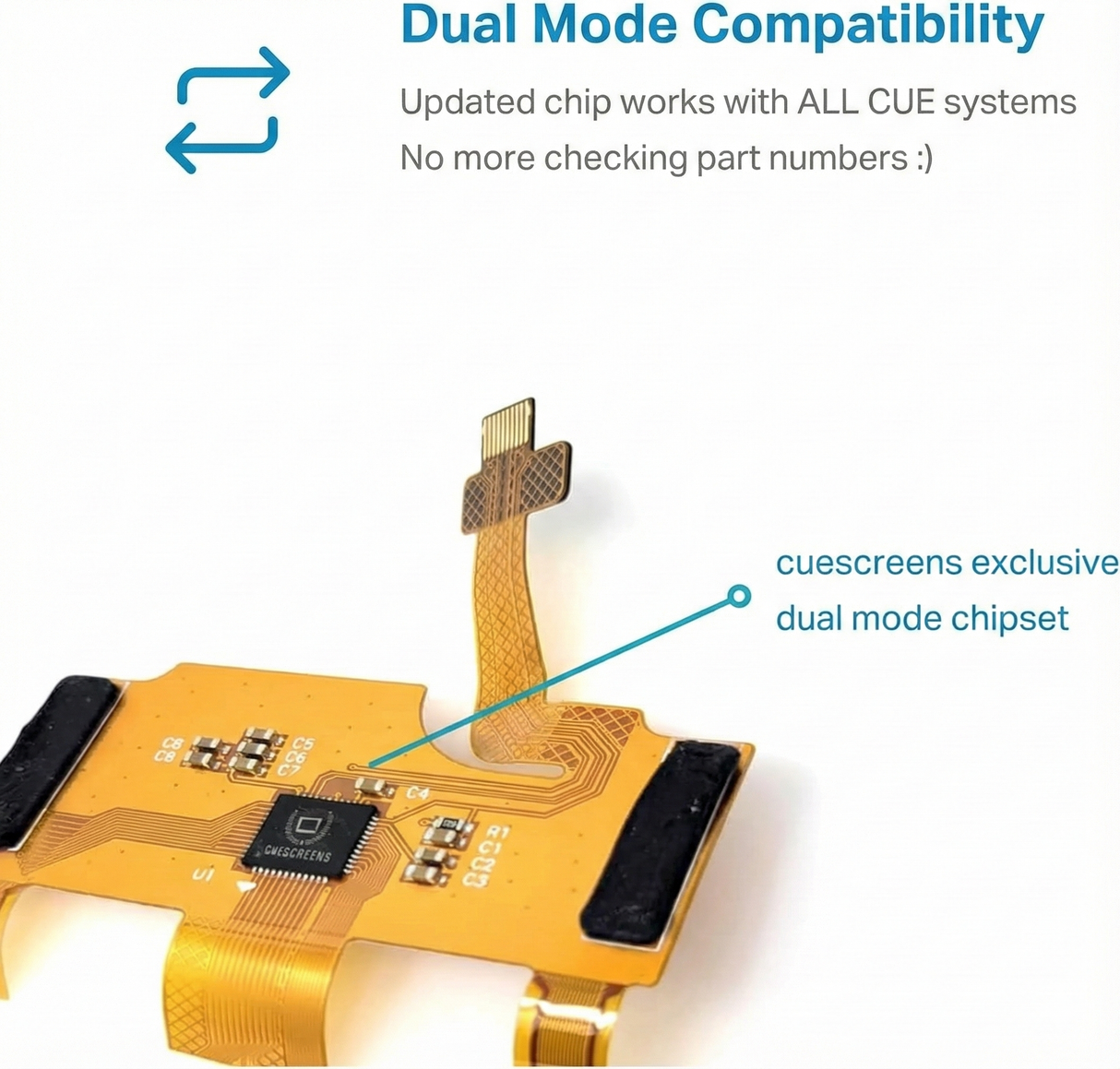 Electronic component with text about dual mode compatibility and chip functionality.