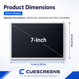 7-inch screen display with dimensions and Cuescreens branding