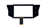 Car dashboard display screen with control buttons on a white background