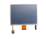 Front view of a UConnect 3 8.4-inch complete display assembly showing the clear touchscreen glass digitizer over the LCD panel, with three flexible ribbon cables extending from the bottom edge against a white background.