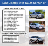 LCD display with touch screen 8" compatibility list for Ford and Lincoln vehicles.