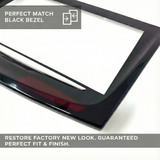 Black Cadillac bezel on a white background with text about perfect match and restoration.