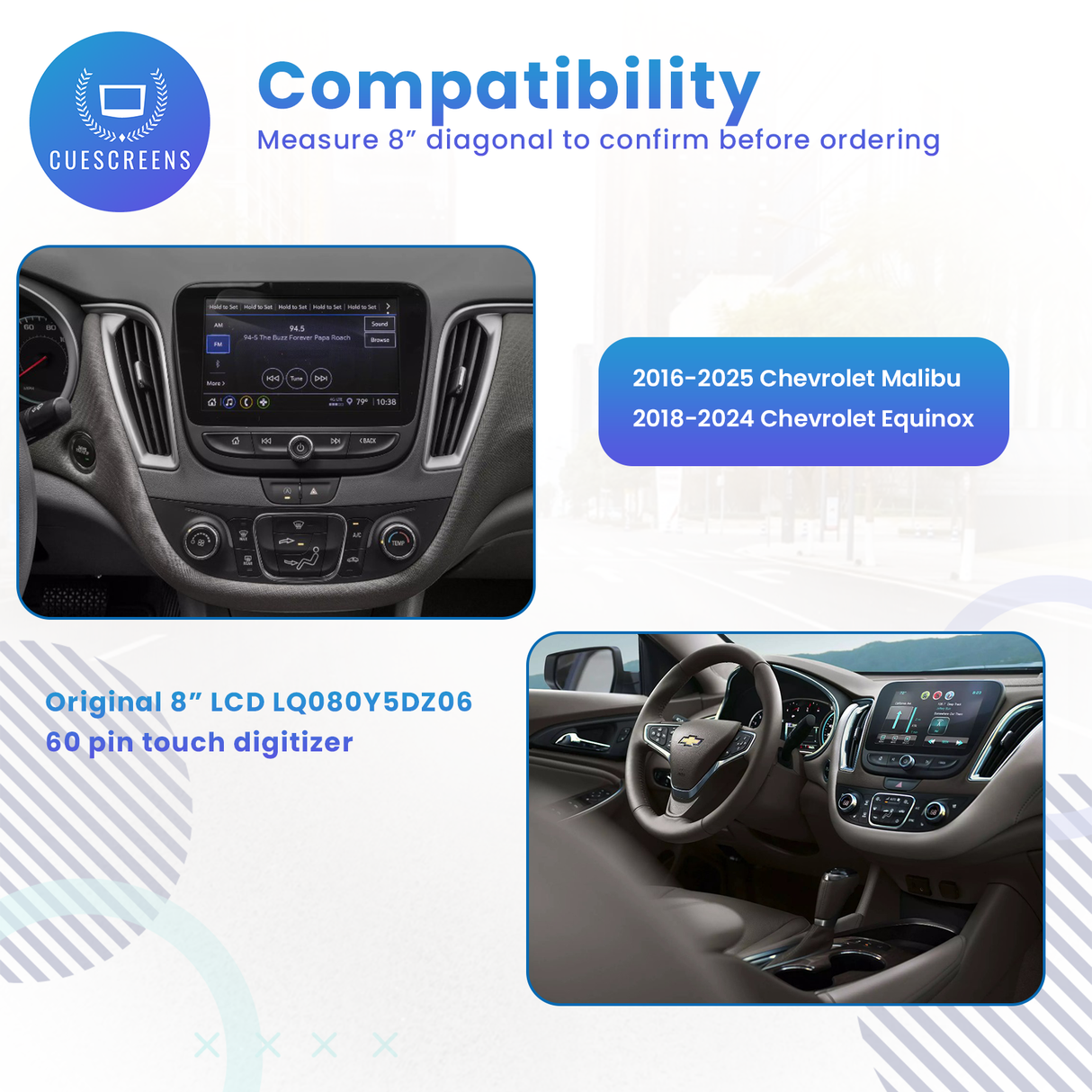 Chevy Mylink 8" LQ080Y5DZ06 Replacement Touch Screen Digitizer-Cuescreens