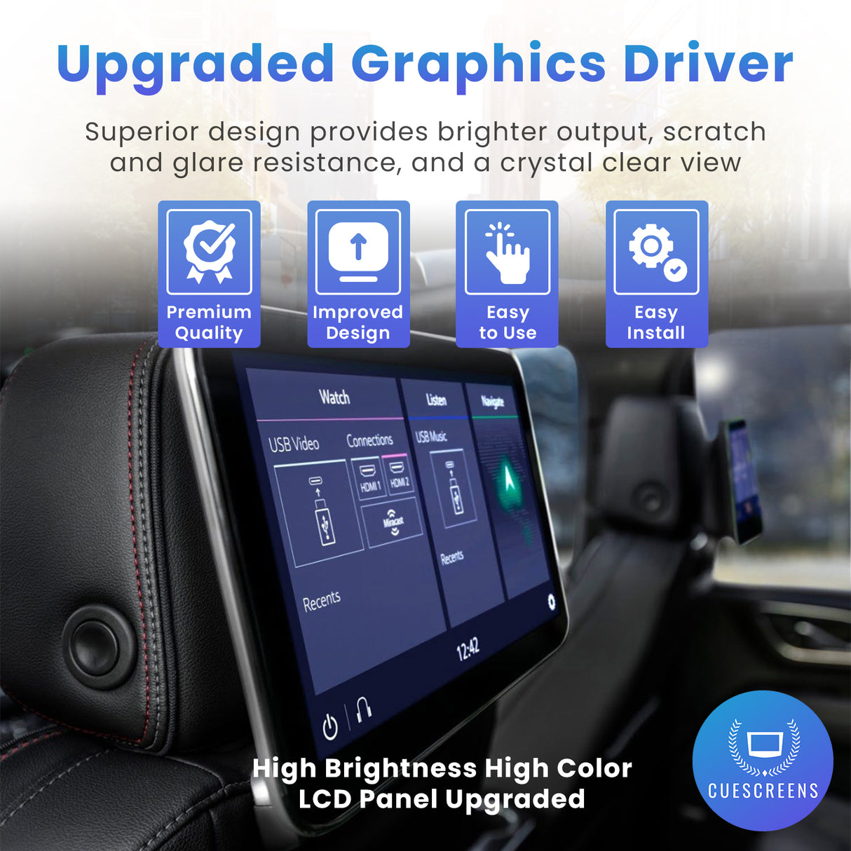 12.6" Replacement Rear Screen for 2021+ Yukon Suburban Tahoe Escalade-Cuescreens