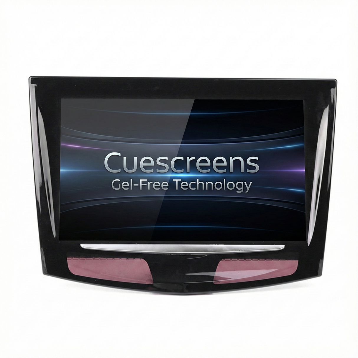 Cuescreens display with gel-free technology on a white background