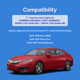 Red car on a blue background with compatibility information for Acura MDX, TLX, and Honda Odyssey models