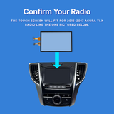 Car radio with touchscreen display on a blue background, indicating compatibility with 2015-2017 Acura TLX