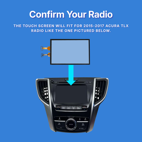 Car radio with touchscreen display on a blue background, indicating compatibility with 2015-2017 Acura TLX
