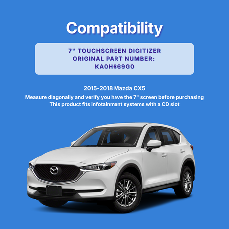 White Mazda CX5 on a blue background with compatibility information.