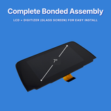 7-inch screen assembly on a blue background with text about complete bonded assembly.