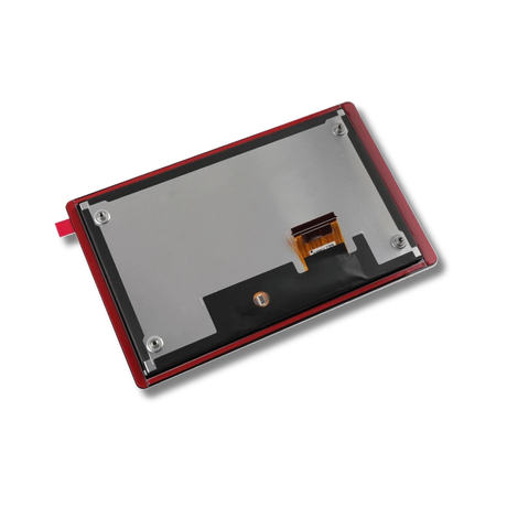 Back of touchscreen with red frame on a white background