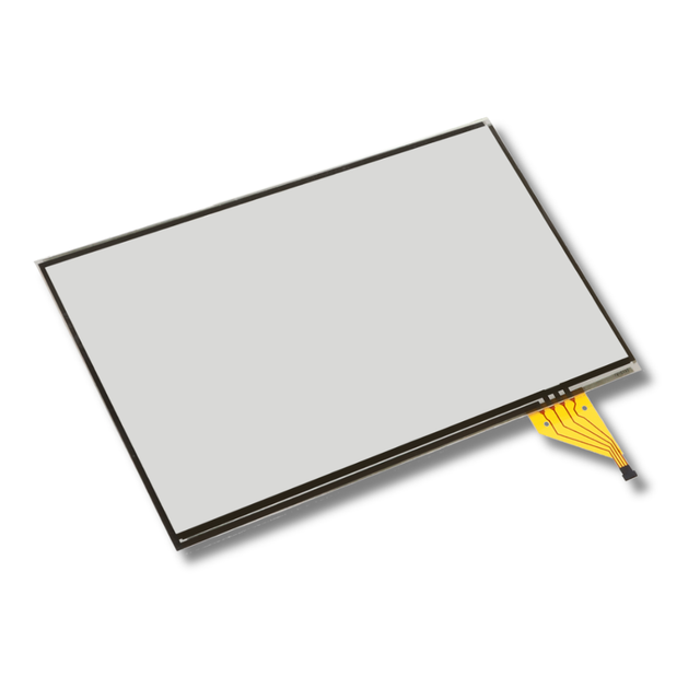 Touchscreen panel with connector on a white background