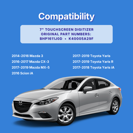Compatibility chart with a Mazda CX-3 on a blue background