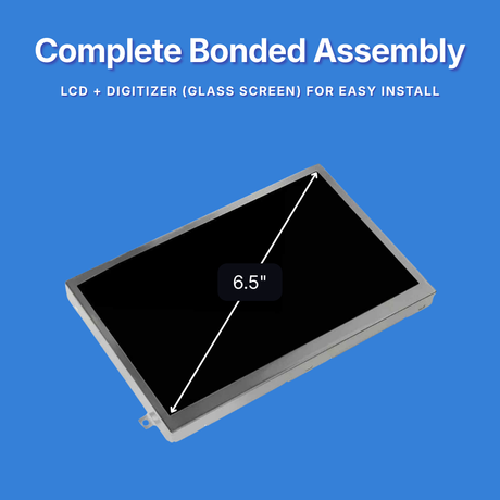 6.5" LCD digitizer assembly on a blue background with text
