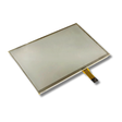 Touchscreen glass panel with connector on a white background
