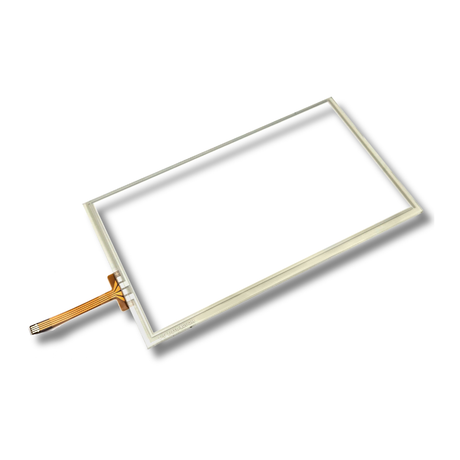 Rectangular glass panel with a flexible cable on a white background
