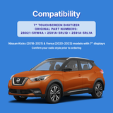 Orange Nissan SUV on a blue background with compatibility information for 7-inch touchscreen digitizer
