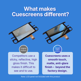 Comparison of other's product and Cuescreens product on a blue background with text explaining differences