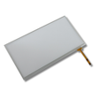Touchscreen glass panel with connector on a white background