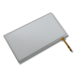 Touchscreen glass panel with connector on a white background