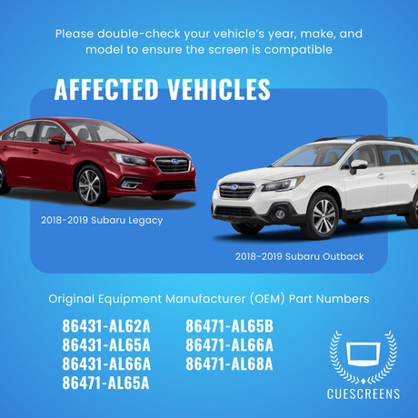 2018-2019 Outback & Legacy 8-Inch MAP Version Upgraded Touchscreen Digitizer Replacement – Affected Vehicles and OEM Part Numbers
