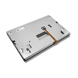 Back of touchscreen with metallic flat component and connectors on a white background