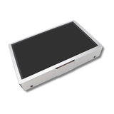 Rectangular electronic device with a screen on a white background