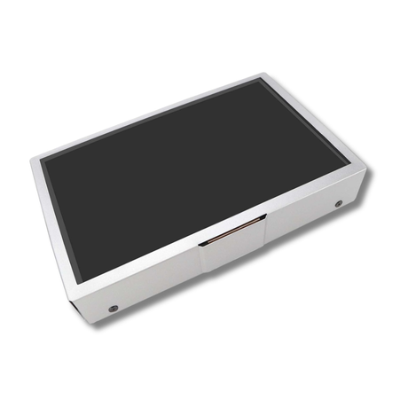 Rectangular electronic device with a screen on a white background