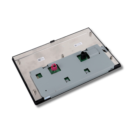 Back of infotainment screen on a white background